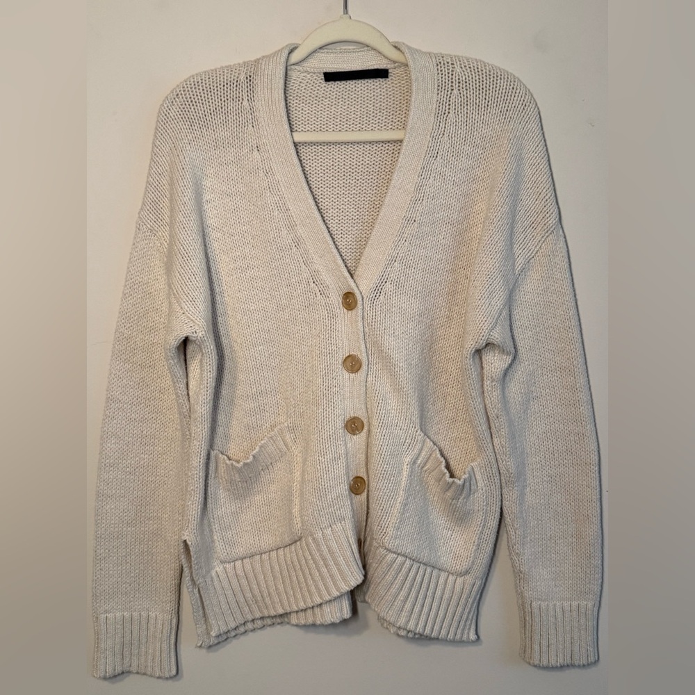 Jenni Kayne Cream Cotton Cardigan | Chunky Knit Button Front Size S